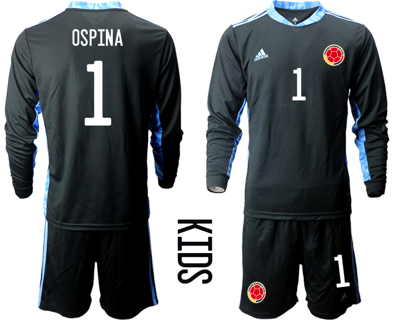 Cheap Youth 2020-2021 Season National team Colombia goalkeeper Long sleeve black 1 Soccer Jersey